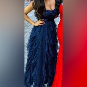 Teeze Me Size 5 Blue ruffle glitter strapless dress